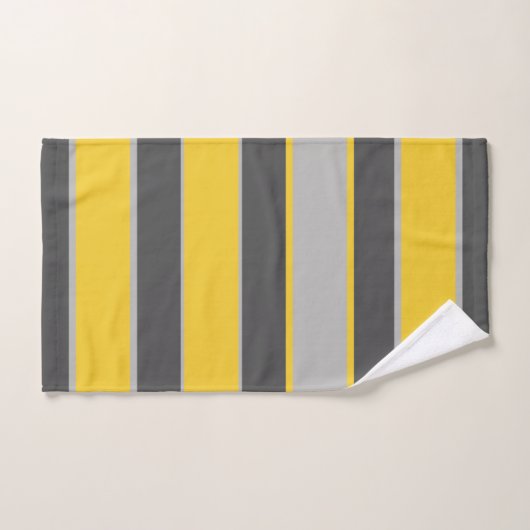 Stripes in licht en donkergrijs, mosterdgeel bad handdoek (Handdoek)