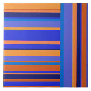 Stripes in Oranje en blauw gestreept patroon Tegeltje