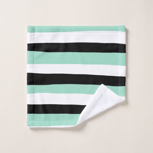 Stripes inégales - Mint vert, blanc et noir (Gant de toilette)
