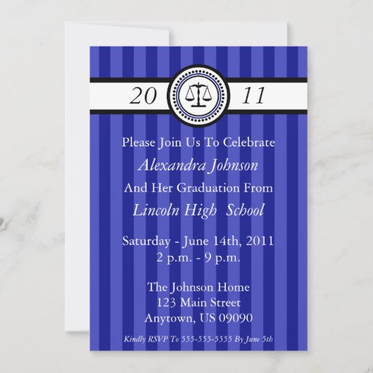 Stripes Law School Graduation Invitations (Bleu) (Devant)