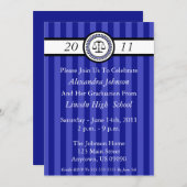 Stripes Law School Graduation Invitations (Bleu) (Devant / Derrière)