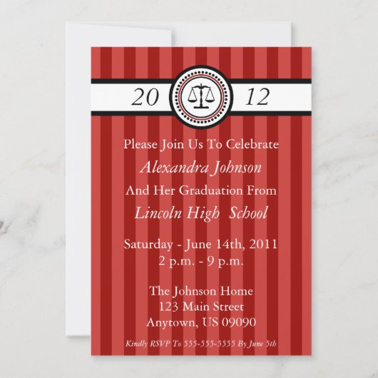 Stripes Law School Graduation Invitations (Maroon) (Devant)