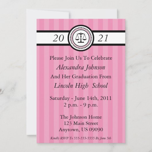 Stripes Law School Graduation Invitations (Pink) (Devant)