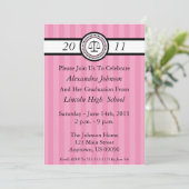Stripes Law School Graduation Invitations (roze) Kaart (Staand voorkant)