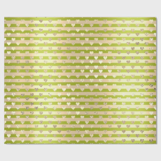 Stripes Lines Harten Champaigne Gouden Lime Groen Cadeaupapier (Vlak)