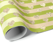 Stripes Lines Harten Champaigne Gouden Lime Groen Cadeaupapier (Rol Hoek)