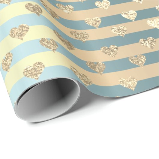 Stripes Lines Harten Champaigne Gouden Tiffany Aqu Cadeaupapier (Rol Hoek)