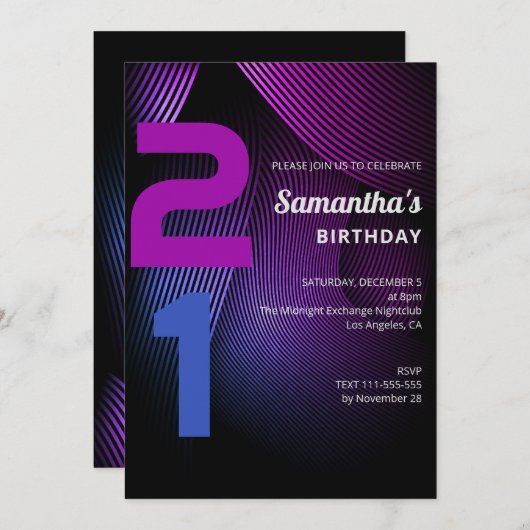 Stripes modernes Invitation 21e anniversaire (Devant / Derrière)
