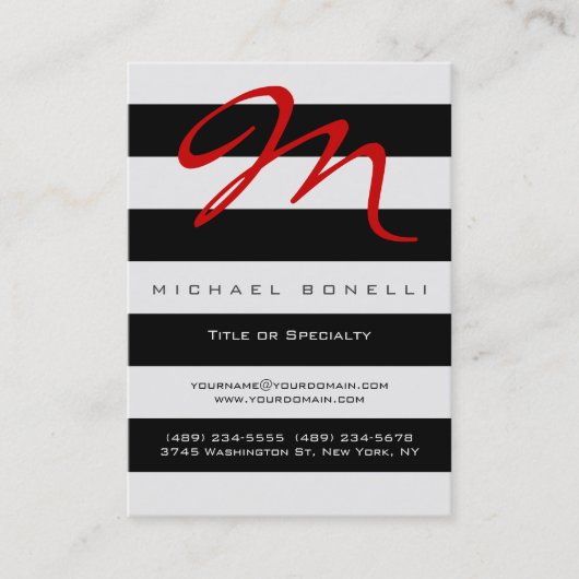 Stripes Monogramme Carte de visite de calligraphie (Devant)