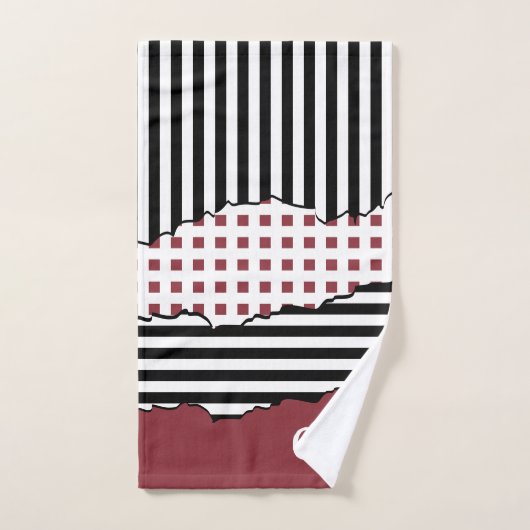 Stripes Net Black, White, Red Layered Initialen Bad Handdoek (Handdoek)