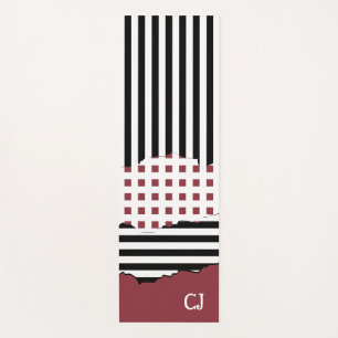 Stripes Net Black, White, Red Layered Initialen Yogamat