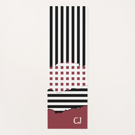Stripes Net Black, White, Red Layered Initialen Yogamat (Voorkant)