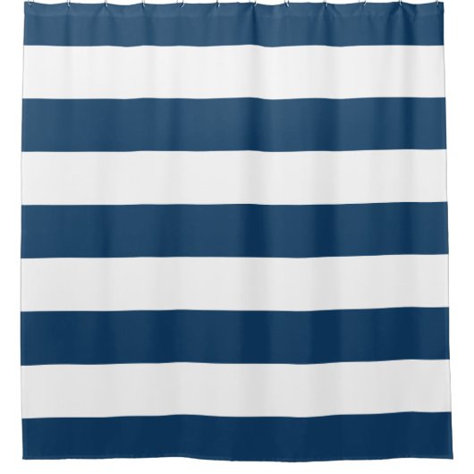 Stripes (parallelle lijnen) - Navy Blue, wit Douchegordijn (Voorkant)