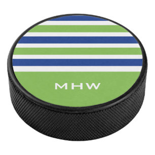Stripes Pattern monogram hockey puck