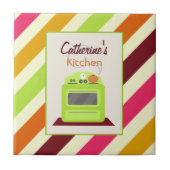 Stripes & Retro Green Stove Kitchen Tile Tegeltje (Voorkant)