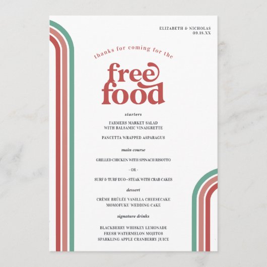 Stripes Rétro Seventies | Menu Mariage (Devant)