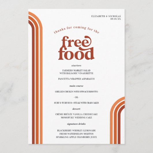 Stripes Rétro Seventies | Menu Mariage (Devant)