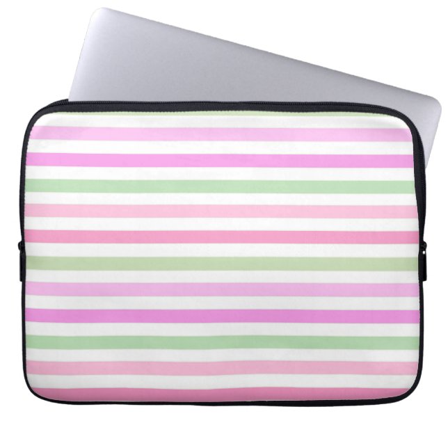 Stripes, roze, groen laptop sleeve (Voorkant)
