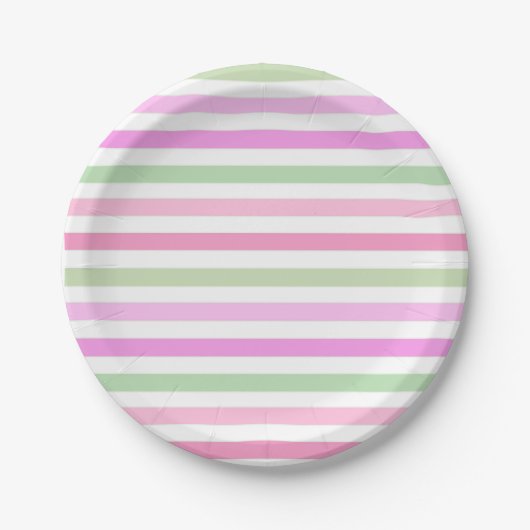 Stripes, roze, groen papieren bordje (Voorkant)