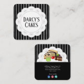 Stripes Silver Black Lace en Cakes Vierkante Visitekaartje (Voorkant / Achterkant)