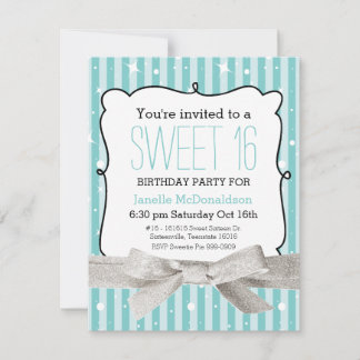 Stripes Sweet 16 Birthday Party Light Aqua Kaart