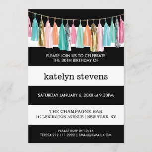 Stripes Tassel Garland Birthday Party Invitation Kaart
