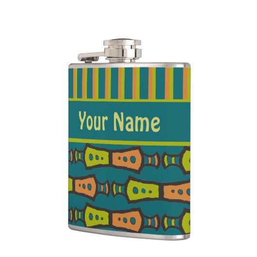 Stripes, tribaal patroon, Blauwgroen: stijlvolle h Heupfles (Links)