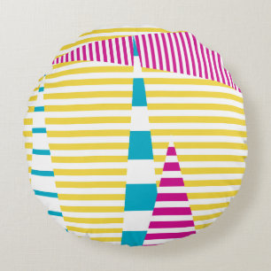 Stripes — Turquoise, Geel en Roze Rond Kussen