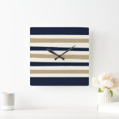 Stripes van Navy/Beige Papier Vierkante Klok (Huis)