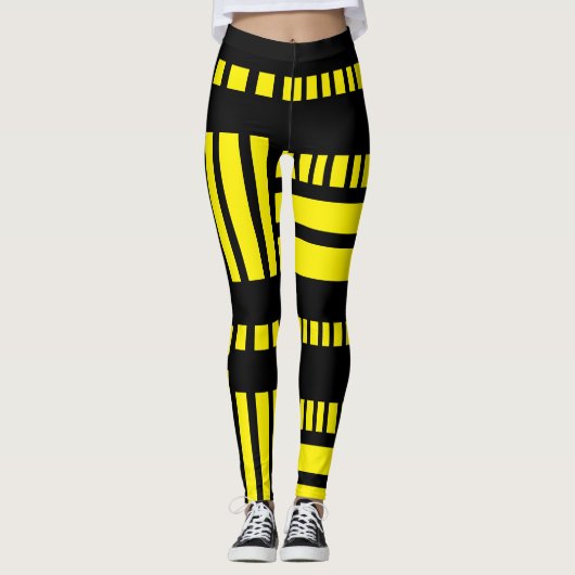 Stripes.Zwart Wit 01 B Geel BG Leggings (Voorkant)
