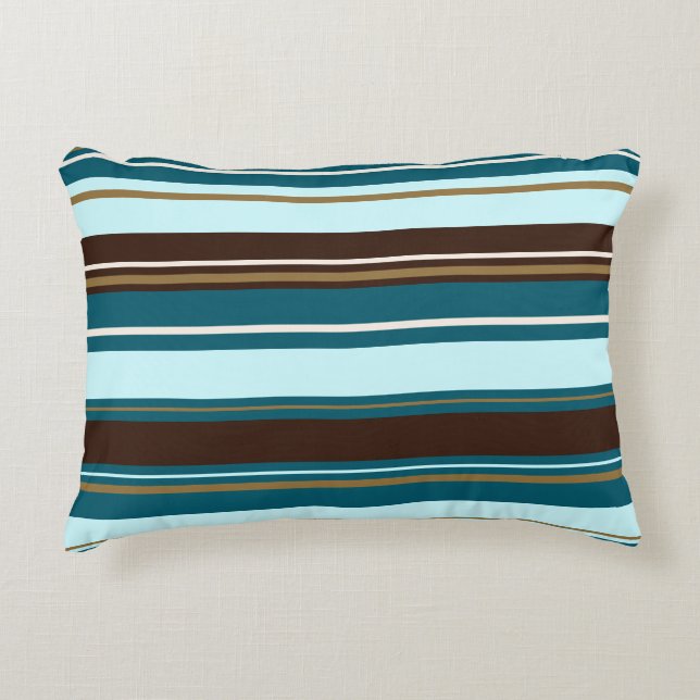 Stripey Design Bruine Teals Cream & Goud Decoratief Kussen (Voorkant)