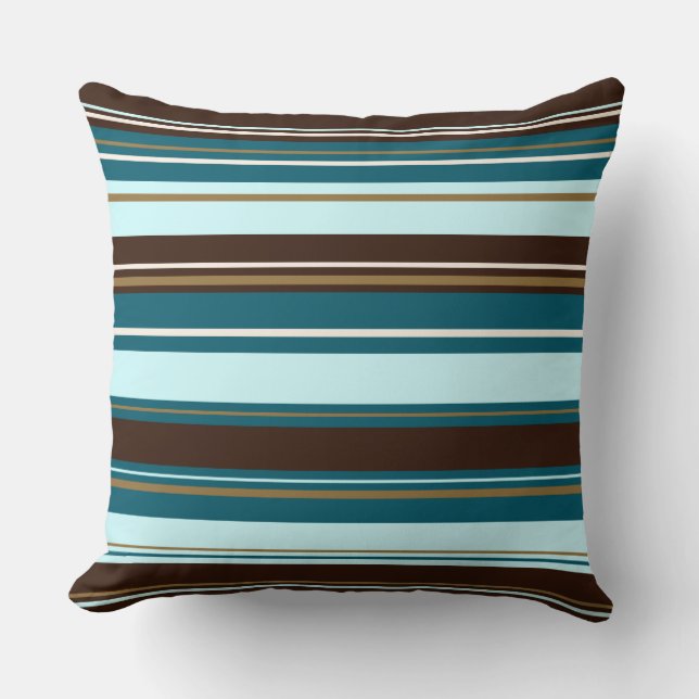 Stripey Design Bruine Teals Cream & Goud Kussen (Voorkant)