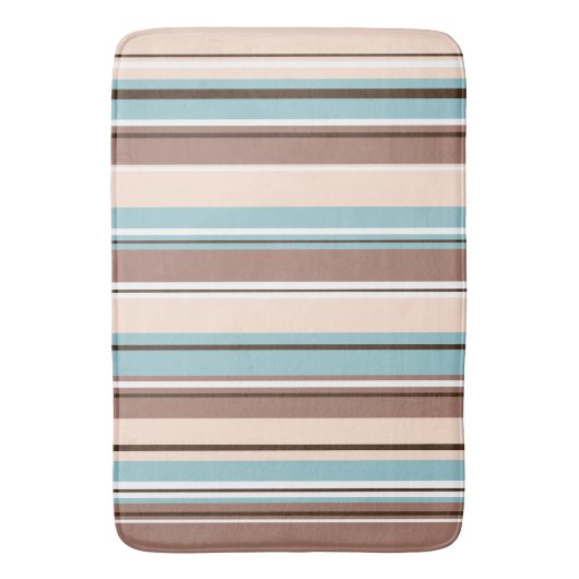 Stripey Design Verticaal Bruin Blauw Crème & Wit Badmat (Voorkant Verticaal)