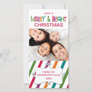 Stripey Merry & Bright Holiday Carte photo