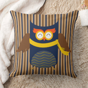 Stripey Owl Cotton Sierkussen, 20 x 20 inch Kussen