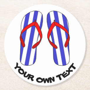 Stripey Teenslippers Beach Sandles Aangepaste teks Ronde Kartonnen Onderzetter