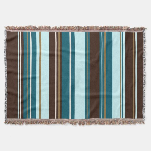 Stripey Vertical Design Brown Teals Cream & Gold Deken (Voorkant)