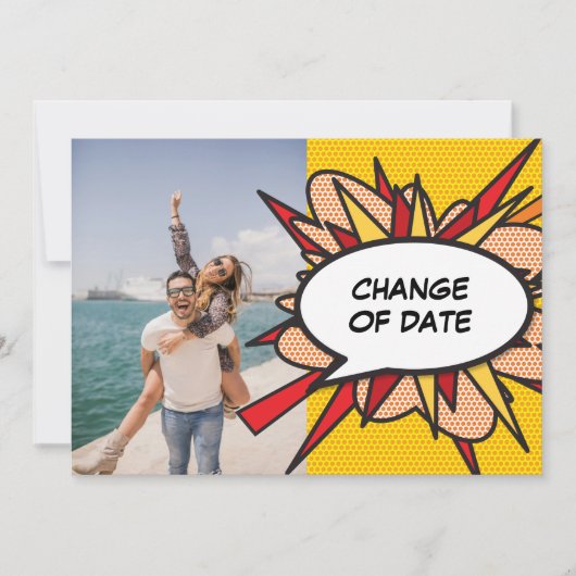 Stripsgewijze wijziging van datum uitgesteld save the date (Voorkant)