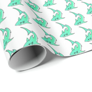 striptekenfilm lachende haai mint blauw groene oce cadeaupapier