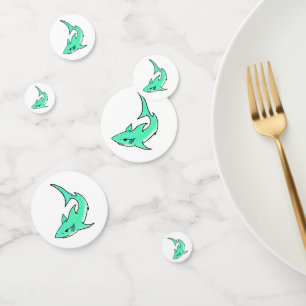 striptekenfilm lachende haai mint blauw groene oce confetti