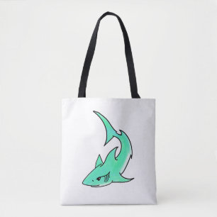 striptekenfilm lachende haai mint blauw groene oce draagtas