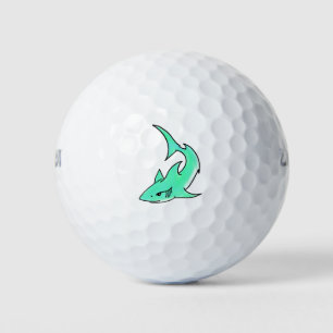 striptekenfilm lachende haai mint blauw groene oce golfballen