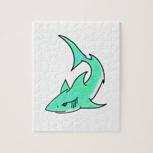 striptekenfilm lachende haai mint blauw groene oce legpuzzel