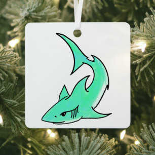 striptekenfilm lachende haai mint blauw groene oce metalen ornament