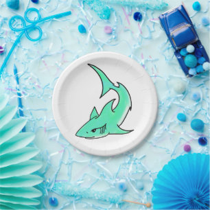 striptekenfilm lachende haai mint blauw groene oce papieren bordje