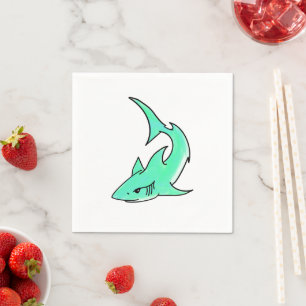 striptekenfilm lachende haai mint blauw groene oce servet