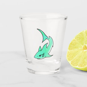 striptekenfilm lachende haai mint blauw groene oce shot glas