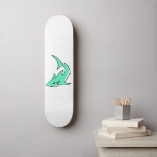 striptekenfilm lachende haai mint blauw groene oce skateboard