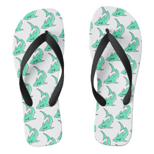 striptekenfilm lachende haai mint blauw groene oce teenslippers