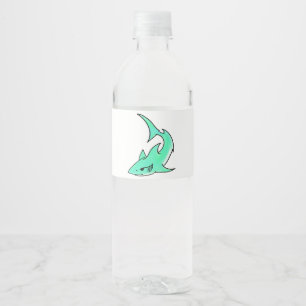 striptekenfilm lachende haai mint blauw groene oce waterfles etiket